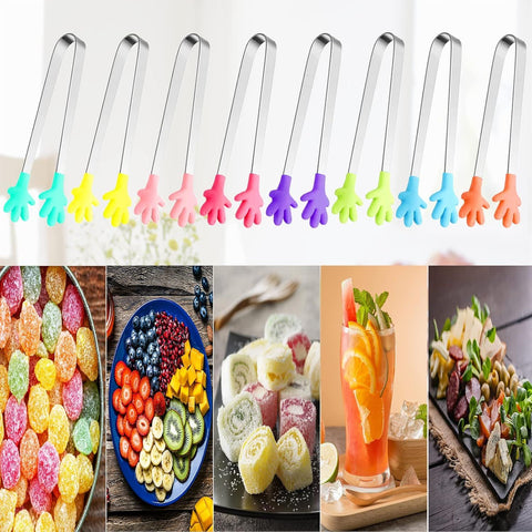8PCS Silicone Mini Tongs, 5Inch Hand Shape Food Tongs, Colourful Small Kids Tongs for Serving Food, Ice Cube, fruits, Sugar, Barbecue by  (Palm sharp)