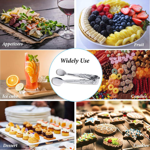 3PCS Mini Serving Tongs, 4Inch Rose Stainless Steel Sugar Cube Tongs, Sliver Small Ice Tong for Tea and Coffee Party, Appetizers, Desserts by  (Silver)