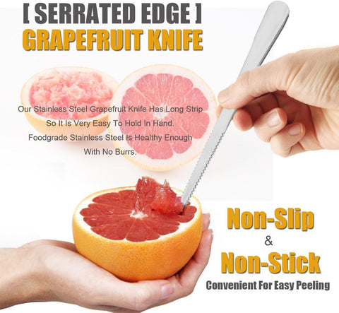 Serrated Edge Grapefruit Spoons Stainless Steel Grapefruit Utensil Tool Dessert Fruit Spoons for Citrus Lemon Kiwi Salads Melon Lime Pitaya Apple Fruit Puree (Silver)