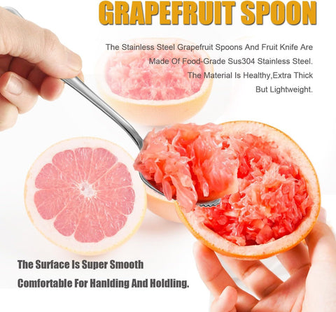 Grapefruit Spoons Serrated Edge Knife Stainless Steel Utensil Tool Dessert Spoon for Citrus Lemon Kiwi Salads Melon Lime Pitaya Apple Fruit Puree (Silver)
