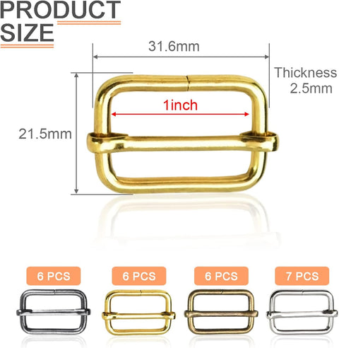 CooBigo 25 Pack 1 Inch Metal Adjustable Slide Buckles Tri-Glide Rectangle Adjuster Suspender Strap Slider for Purse Bag Hardware Making Supplies Backpack replacement Keeper(Mixed)