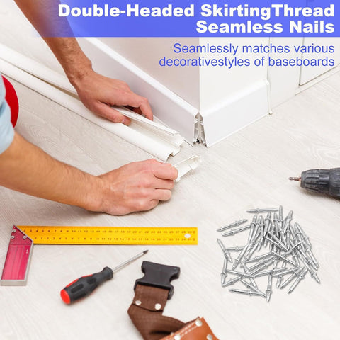 Double Headed Skirting Nails, 50PCS Invisible Seamless Baseboard Screws, Solid Wood Baseboard Double-Headed Nails, Double Sided Nails for Wood, Skirting Line Without Marks Nail for Solid Wood Trim