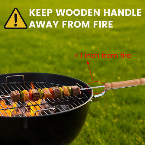 12 PCS Skewers for Grilling, Kabob Skewers with Wood Handle, Reusable BBQ Barbecue Sticks for Marshmallow, Hot Dog, Meat, Vegetable, Camping Cookware Grill Cooking, 11.7" (Including Handle)
