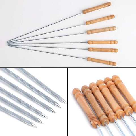 12 PCS Skewers for Grilling, Kabob Skewers with Wood Handle, Reusable BBQ Barbecue Sticks for Marshmallow, Hot Dog, Meat, Vegetable, Camping Cookware Grill Cooking, 11.7" (Including Handle)