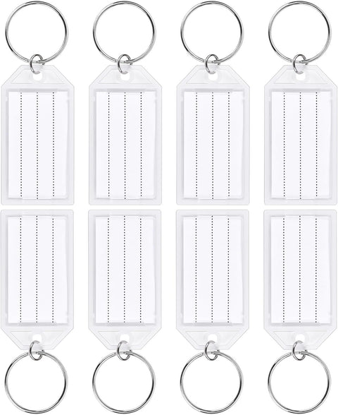 24 PCS Tough Key Tags with Labels, Key Chain Tags with Transparent Covers & Split Rings for Luggage, Office, Travel, Gifts, Item Identification, Organization, DIY, Personalization