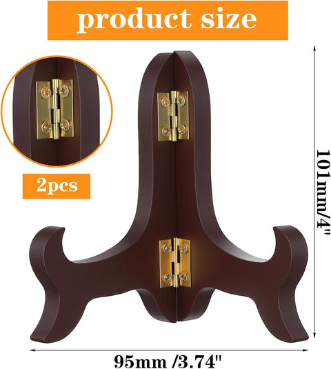 2 Pcs 3.94in Wooden Easel Plate Holder, Decorative Wooden Display Stand, Folding Small Easels for Display, Brown Small Picture Stands for Display Picture Frame Book Dish Artwork Easels