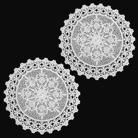 2PCS Vintage Crochet Doilies, 10 Inch Lace Doilies for Tables, Round Lace Coasters, Handmade Placemats Knitted Tablecloth for Kitchen Dining Room Wedding Cup Vase Party Decoration (White)