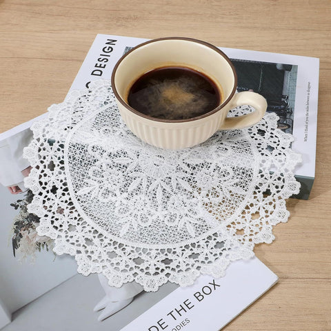 2PCS Vintage Crochet Doilies, 10 Inch Lace Doilies for Tables, Round Lace Coasters, Handmade Placemats Knitted Tablecloth for Kitchen Dining Room Wedding Cup Vase Party Decoration (White)