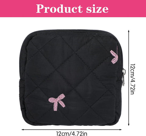 Portable Period Bags for Girls, Cute Bow Period Pouch for Pads Sanitary Napkins Small Tampons, Sanitary Napkin Storage Bag First Gifts for Girls (Black)