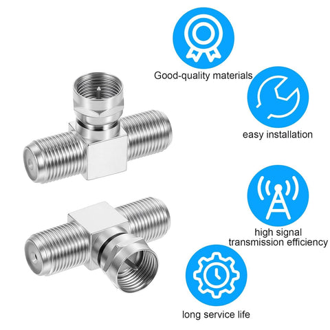 2 Pack Coaxial Cable Splitter, 2 in 1 Out TV Splitter, F Type RG6 Male to 2 Female, 3 Way Coaxial Cable Connector T Adapter for TV, Satellite, Antenna & Cable Box