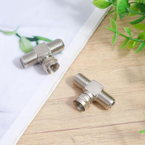 2 Pack Coaxial Cable Splitter, 2 in 1 Out TV Splitter, F Type RG6 Male to 2 Female, 3 Way Coaxial Cable Connector T Adapter for TV, Satellite, Antenna & Cable Box