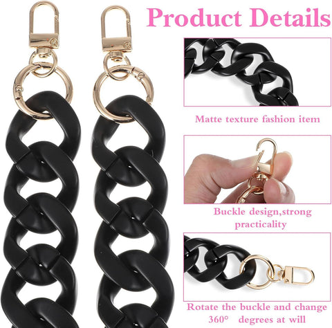 1PCS Black Purse Chain Replacement, 15.7 Inch Acrylic Bag Chain, Black Purse Chains Strap, Adjustable Handbag Strap Handles for Shoulder Bags DIY Crafts
