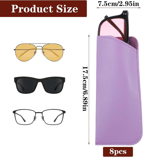 8 Pack Soft Glasses Case, 6.89 X 2.95 Inch Soft Leather Glasses Pouch, Portable Thin Eyeglasses Case for Women Men Travelling Reading