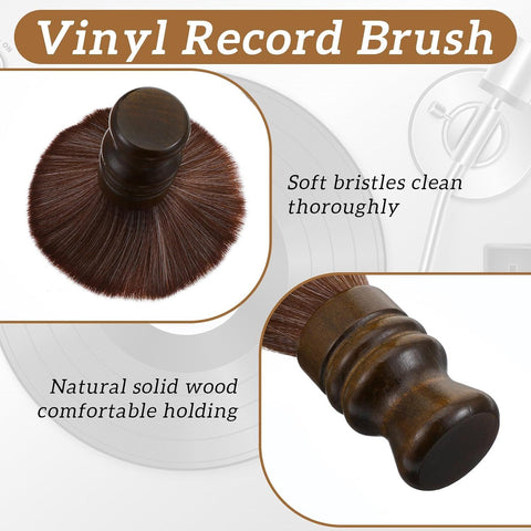 Vinyl Record Cleaning Brush, Vinyl Record Brush with Fine Fiber Bristles, Anti-Static Soft Record Brush, Wood Record Cleaner Accessories for Vinyl Cd Album Care