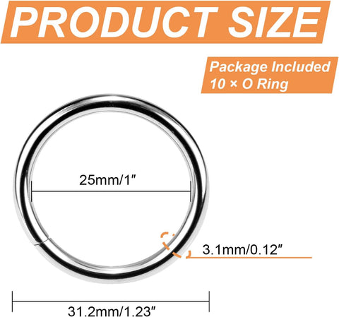 CooBigo 10 Pack 1" O Rings Buckles for Webbing Straps Collars Purses Bags Hardware - Silver