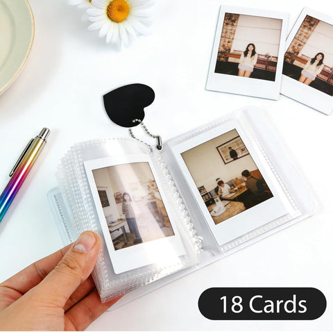 Mini Photo Album,3 Inch Photocard Book Heart Hollow Cover Photocard Binder 36 Pockets for Collect and Protect Photos (Black)