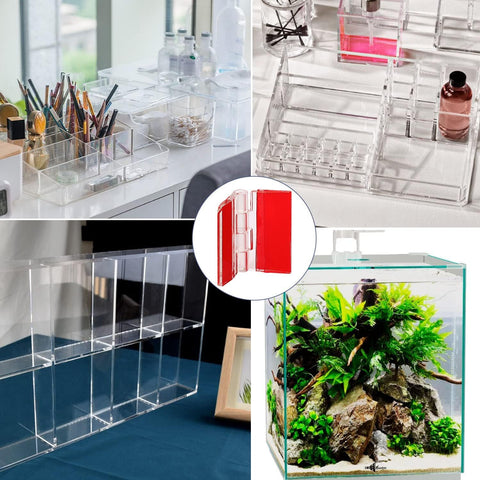 12 Pcs 35x25 mm Mini Transparent Acrylic Hinge Self-Adhesive Small Hinges Folding Hinge, Clear Plastic Hinges for Glass, Crafts, Aquarium Lid, Cabinet, Furniture, Display Stand