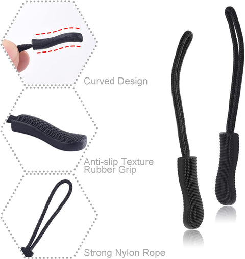 CooBigo 12Pack Zipper Pull Replacement, Golf Bag Parcord Zipper Pull Tab Replacement for Backpack, Jackets, Pants, Boots, Coats, Luggage - Balck(Universal Extender)