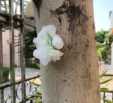 Yansanido 4 Pcs White Hawaiian Leis with Green Leaves for Graduation Party, Dance Party, Photo Prop in Outdoors (White)