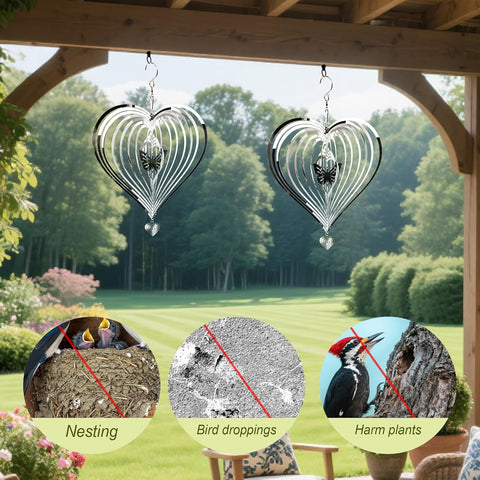 HOOSUN Metal Wind Spinners Outdoor for Yard and Garden Decor,Reflective Bird Deterrents for Outside Windows Patio Porch,Stainless Steel 3D Hanging Heart Butterfly Wind Spinners Gifts for Mom Women