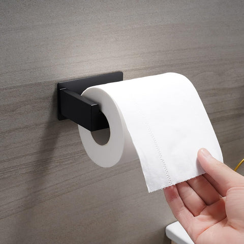 Toilet Paper Holder, Adhesive Toilet Paper Roll Holder, SUS304 Stainless Steel Rustproof Wall for Bathroom, Kitchen and Washroom, Black