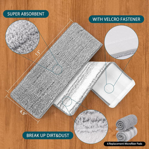 4 Pack Mop Replacement Pads Compatible with Joymoop Flat Mop or Mop Bucket Set - Microfiber Flat Mop Pads for All 13" X 4.9" Squeeze Flat Floor Mop - Washable Mop Head Replacement