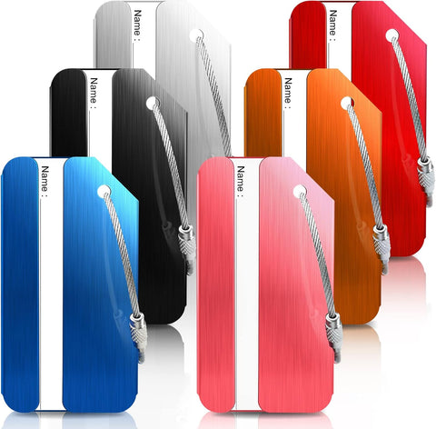 6 Pack Aluminum Luggage Tags for Suitcases with Name ID Card, Durable Luggage Name Tags Identifier, Travel Tags for Luggage Baggage