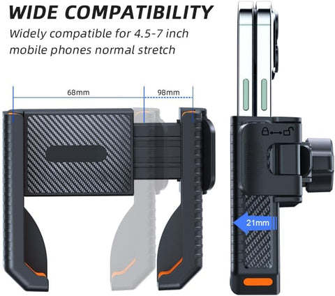 Bike Phone Mount, Motorcycle Phone Holder with Not Block Camera, Motorcycle Handlebar Cell Phone Clamp for iPhone 16, iPhone 15 Pro Max/Plus,14,S9, S10 and More 4.5" to 7" Phone