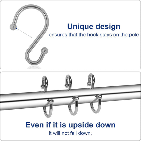 Metal Shower Curtain Hooks, Set of 12, Rt Proof Shower Curtain Hooks Rings, Durable S Shaped Hooks Hangers for Shower Curtains, Kitchen Utensils, Clothes, Towels (Chrome)