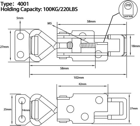 Toggle Latch Clamp 4001 with Lock Hole, 304 Stainless Steel Adjtable Heavy Duty Pull Hasp Latches For Smoker Cabinet Tool Box Case Trunk Door, 330Lbs Holding Capacity (2 Pack)