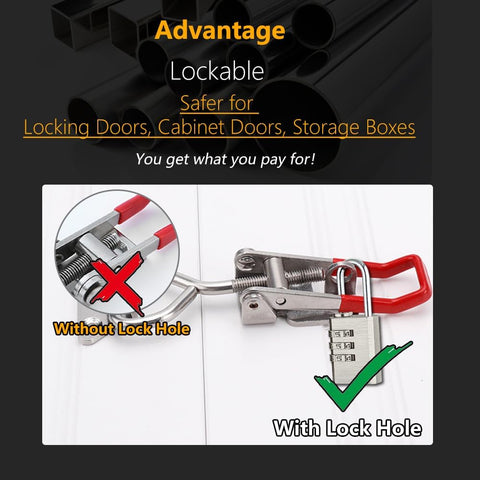 Toggle Latch Clamp 4001 with Lock Hole, 304 Stainless Steel Adjtable Heavy Duty Pull Hasp Latches For Smoker Cabinet Tool Box Case Trunk Door, 330Lbs Holding Capacity (2 Pack)