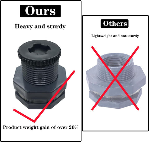 NPT 1/2” Female PVC Heavy-Duty Bulkhead Fitting with Plug, Silicon Seal Gasket Water Tank Connector for 1.5 Inch Hole Saw Rain Barrels, Aquariums 4Pcs (Thickened Version)