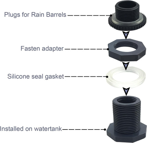 NPT 1/2” Female PVC Heavy-Duty Bulkhead Fitting with Plug, Silicon Seal Gasket Water Tank Connector for 1.5 Inch Hole Saw Rain Barrels, Aquariums 4Pcs (Thickened Version)