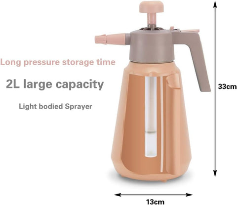 Garden Pump Sprayer, 68 oz/0.5 Gallon Hand Held Pressure Sprayer with Safety Valve ＆ Adjtable Nozzle, Large Capacity Bottle Water Weed Flower Plant Lawn Home Washing Spray 2L(Salmon Pink)