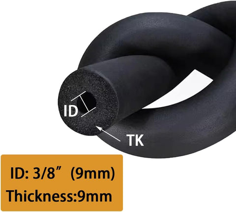Pipe Insulation Foam Tube, 3/8"(9mm) ID Wall Thickness 3/8" Length 6FT, Black Foam Tubing for Guitar Stands,Machine Handle＆Roof Rack