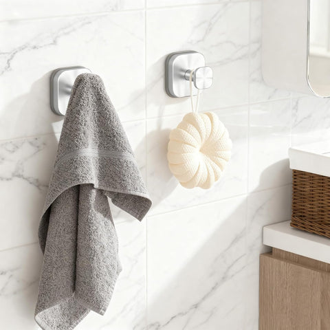 Shower Hooks for Inside Shower,Reable Suction Cup Hooks for Glass Window,Mirror,Removable Towel Hooks for Bathroom,2 Pack(Silver)