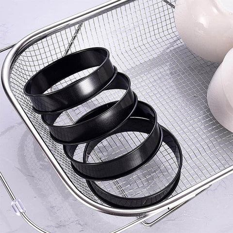 English Muffin Rings, Stainless Steel Crumpet Rings, 4 Pcs 4 inch Nonstick Metal Round Ring Molds with Silicone Oil Brh