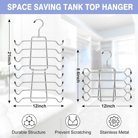 2Pcs Tank Top Hangers Space Saving Hanger Organizer Bra Hangers for Closet Organizer 360° Rotating Metal Closet Organizers and Storage Lingerie Hangers for Cami Bras Belts Swimsuits Lingeries Silver