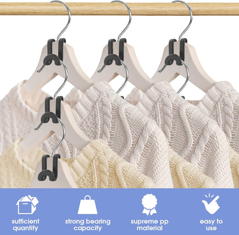 100Pcs Space Saving Hanger Hooks, Plastic Clothes Hanger Connector Hooks, Heavy Duty Space Saver Hanger Extender Clips for Closet Organizers, Black