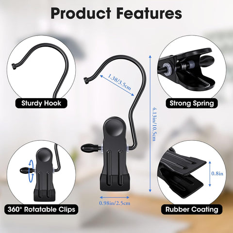 36 Pack Boot Hangers Clips for Closet, Laundry Hooks Hanging Clips Pants Hangers with Clips Legging Organizer Clothes Pins Hanger Clips for Closet Organizer Towel Socks Hats Jeans Home Travel Black