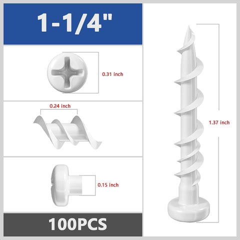 (100 pcs) Pan Head Drywall Anchors 1-1/4" White Anti Rt Coating, Bolt Anchor, Duty Hollow Wall Anchors