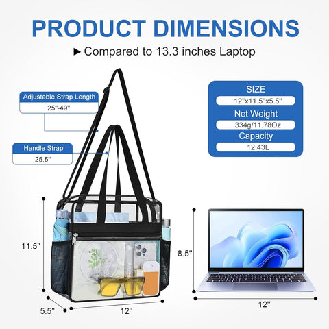 Clear Bag for Stadium Events,Transparent Bag for Work Sports Games Concerts Travel Gym