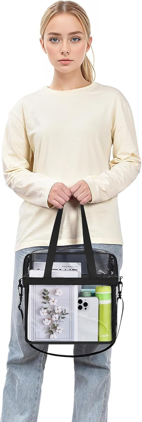 Clear Tote Bag for Stadium Events, 12x6x12 Transparent Stadium Bag for Work, Sports Games,Gym，Concerts
