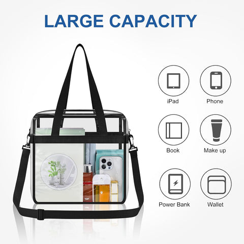 Clear Tote Bag for Stadium Events, 12x6x12 Transparent Stadium Bag for Work, Sports Games,Gym，Concerts