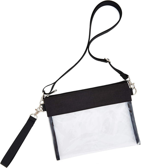 Clear Crossbody Purse Bag - Stadium Approved Clear Tote Bag with Adjtable Shoulder Strap (Black)