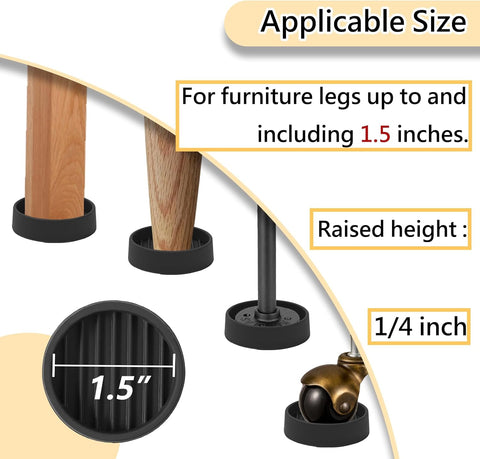1.5x1.5 Round Rubber Furniture Caster Cups, Anti-Sliding Furniture Pads Bed Stopper Floor Protectors with Grip - Protect Any Flooring