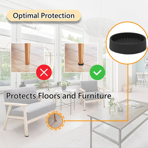 1.5x1.5 Round Rubber Furniture Caster Cups, Anti-Sliding Furniture Pads Bed Stopper Floor Protectors with Grip - Protect Any Flooring