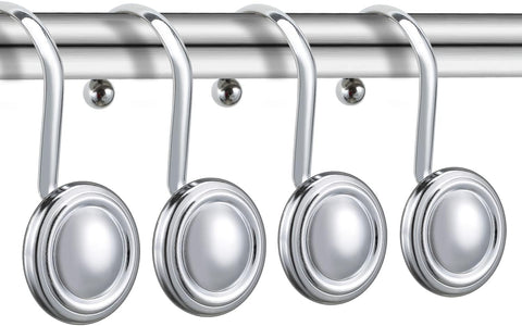 Silver Shower Curtain Hooks,  Chrome Decorative Shower Curtain Hooks for Bathroom, Rt Proof Shower Curtain Rings Hangers for Shower Curtain Rod,Set of 12 Metal Glossy Round Design