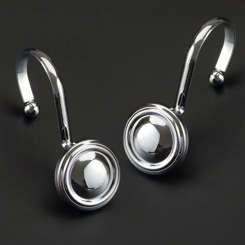 Silver Shower Curtain Hooks,  Chrome Decorative Shower Curtain Hooks for Bathroom, Rt Proof Shower Curtain Rings Hangers for Shower Curtain Rod,Set of 12 Metal Glossy Round Design