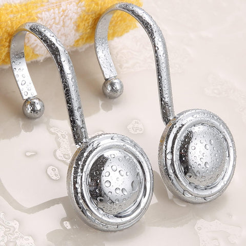 Silver Shower Curtain Hooks,  Chrome Decorative Shower Curtain Hooks for Bathroom, Rt Proof Shower Curtain Rings Hangers for Shower Curtain Rod,Set of 12 Metal Glossy Round Design